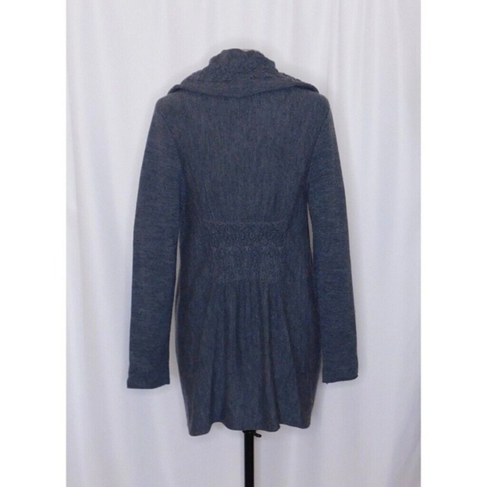 Anthropologie MOTH Gray Wool Ha'penny Cardigan Ruffled Cinched Tie Neck Medium - Picture 7 of 11